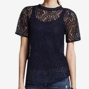 BANANA REPUBLIC Navy Crochet Lace Top